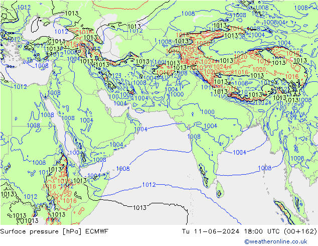 Surface pressure ECMWF Tu 11.06.2024 18 UTC