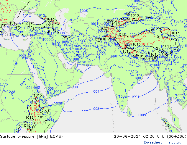 pressão do solo ECMWF Qui 20.06.2024 00 UTC