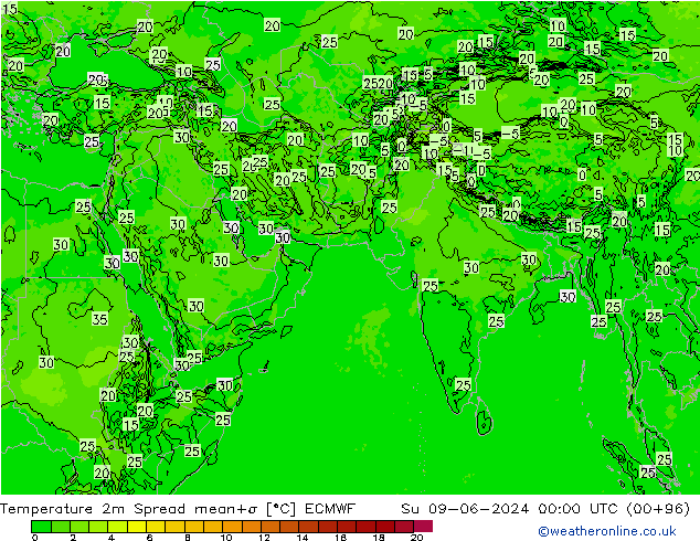 Temperaturkarte Spread ECMWF So 09.06.2024 00 UTC
