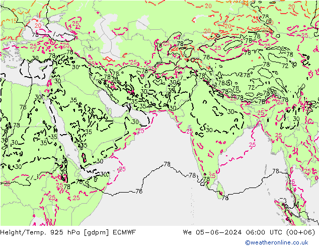 Height/Temp. 925 hPa ECMWF 星期三 05.06.2024 06 UTC