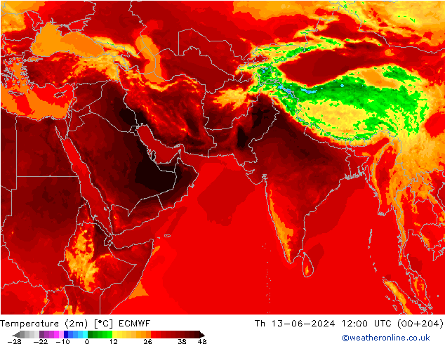 Temperaturkarte (2m) ECMWF Do 13.06.2024 12 UTC