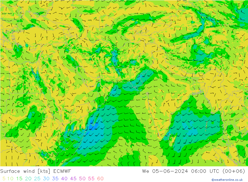 Vent 10 m ECMWF mer 05.06.2024 06 UTC