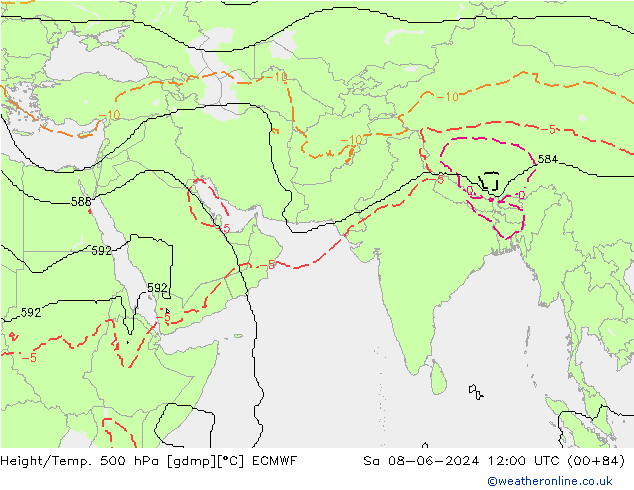 Height/Temp. 500 hPa ECMWF Sa 08.06.2024 12 UTC