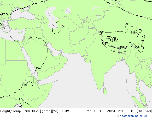 Yükseklik/Sıc. 700 hPa ECMWF Çar 19.06.2024 12 UTC