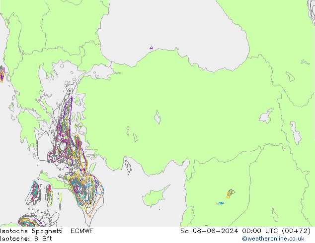 Isotachs Spaghetti ECMWF Sa 08.06.2024 00 UTC