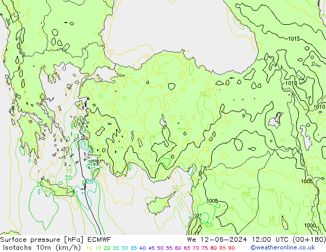 Eşrüzgar Hızları (km/sa) ECMWF Çar 12.06.2024 12 UTC