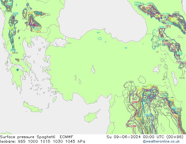 Pressione al suolo Spaghetti ECMWF dom 09.06.2024 00 UTC