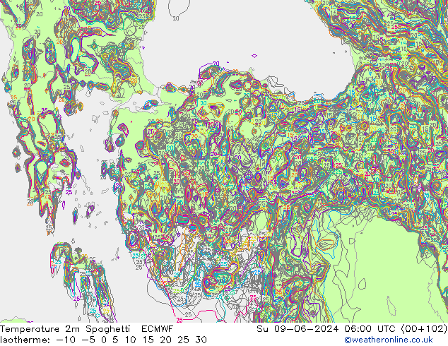 mapa temperatury 2m Spaghetti ECMWF nie. 09.06.2024 06 UTC