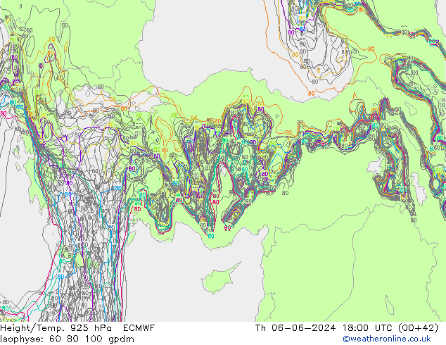 Yükseklik/Sıc. 925 hPa ECMWF Per 06.06.2024 18 UTC