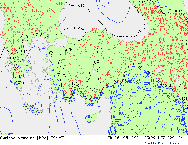 Pressione al suolo ECMWF gio 06.06.2024 00 UTC