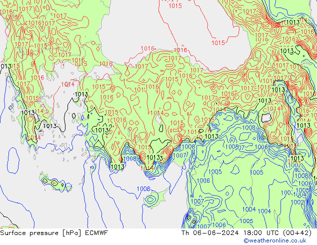 Presión superficial ECMWF jue 06.06.2024 18 UTC