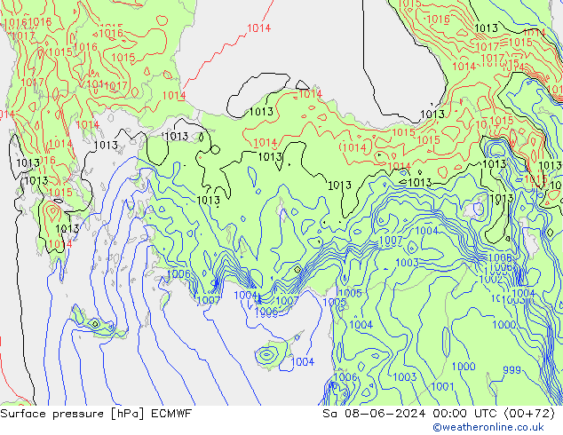 Surface pressure ECMWF Sa 08.06.2024 00 UTC