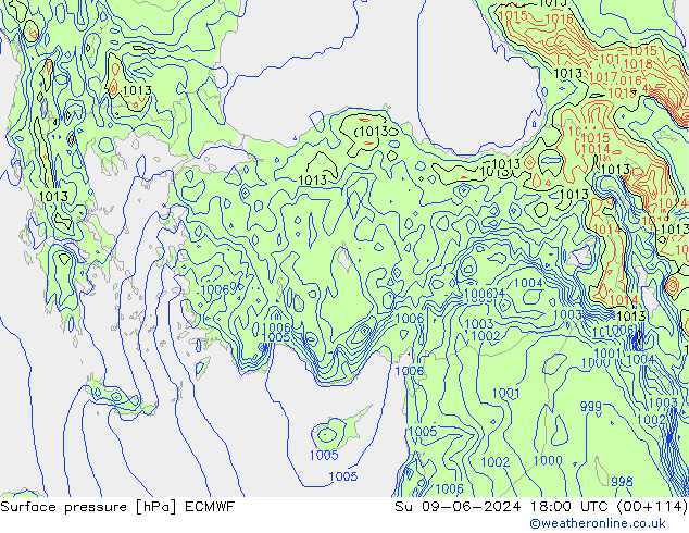 Presión superficial ECMWF dom 09.06.2024 18 UTC