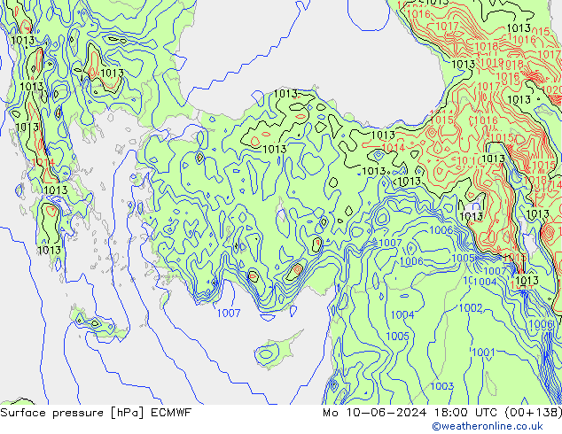 Surface pressure ECMWF Mo 10.06.2024 18 UTC