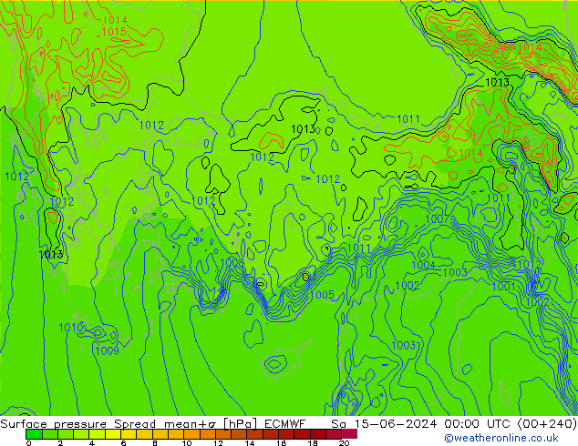 Atmosférický tlak Spread ECMWF So 15.06.2024 00 UTC