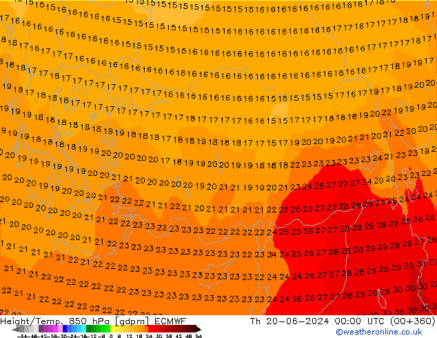 Yükseklik/Sıc. 850 hPa ECMWF Per 20.06.2024 00 UTC