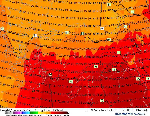 Height/Temp. 925 hPa ECMWF Fr 07.06.2024 06 UTC