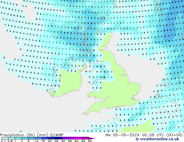 Precipitazione (6h) ECMWF mer 05.06.2024 06 UTC