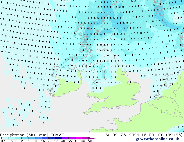 Precipitación (6h) ECMWF dom 09.06.2024 00 UTC