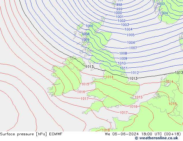 Luchtdruk (Grond) ECMWF wo 05.06.2024 18 UTC