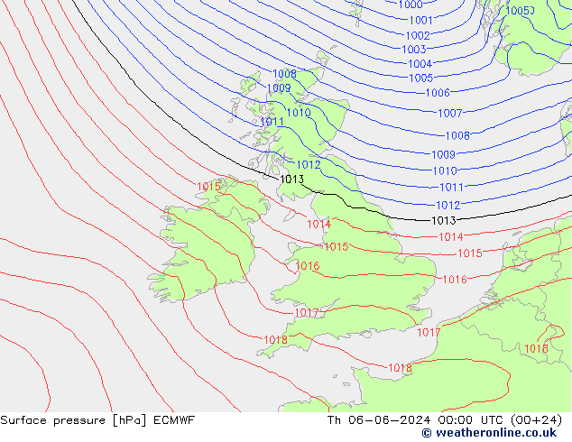 Atmosférický tlak ECMWF Čt 06.06.2024 00 UTC