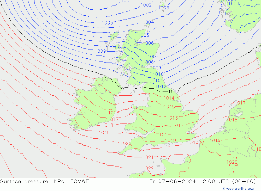 Atmosférický tlak ECMWF Pá 07.06.2024 12 UTC