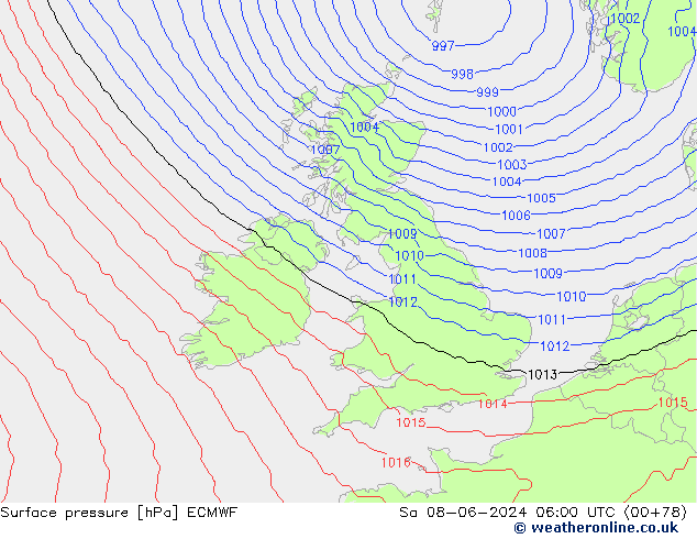 pressão do solo ECMWF Sáb 08.06.2024 06 UTC