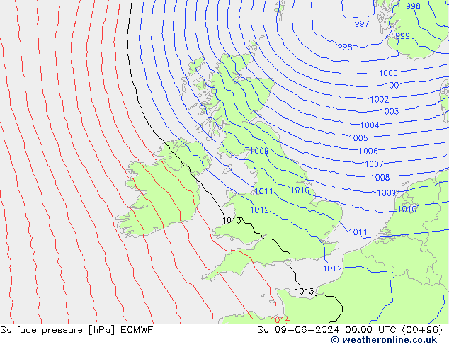 Surface pressure ECMWF Su 09.06.2024 00 UTC