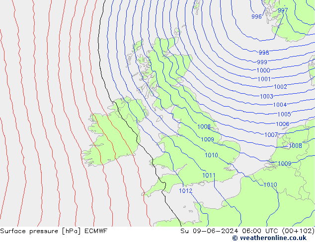 Surface pressure ECMWF Su 09.06.2024 06 UTC