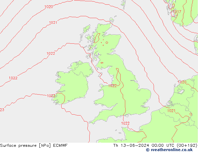 Luchtdruk (Grond) ECMWF do 13.06.2024 00 UTC