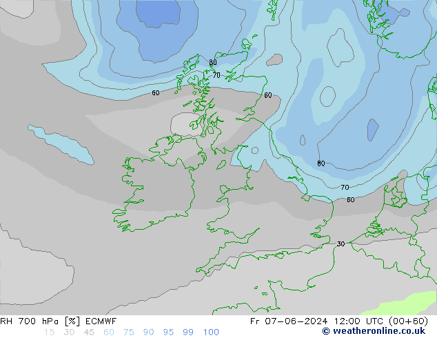 RH 700 hPa ECMWF Pá 07.06.2024 12 UTC