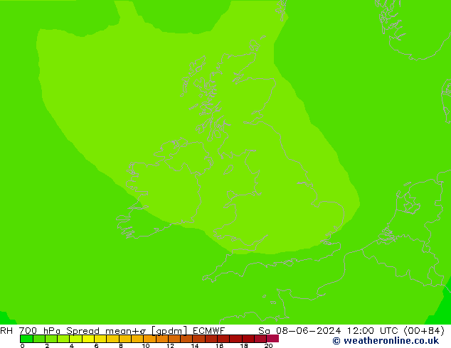 RH 700 hPa Spread ECMWF Sa 08.06.2024 12 UTC