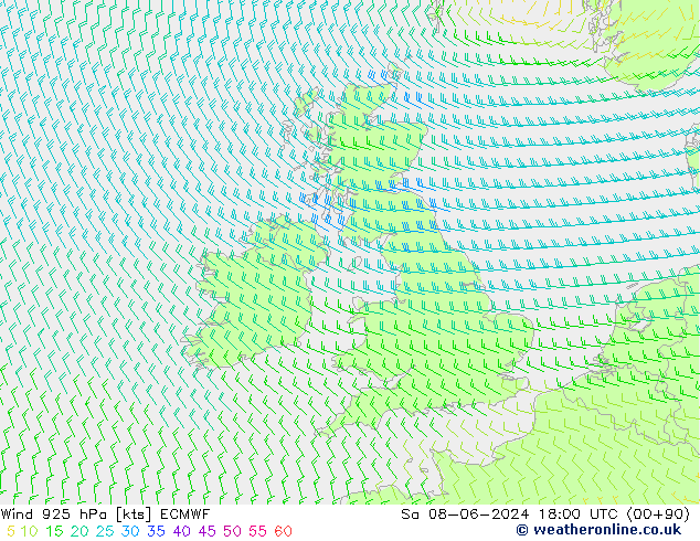 Vent 925 hPa ECMWF sam 08.06.2024 18 UTC