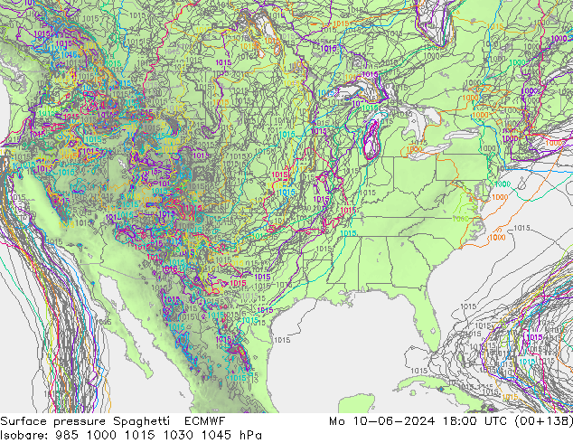 Luchtdruk op zeeniveau Spaghetti ECMWF ma 10.06.2024 18 UTC