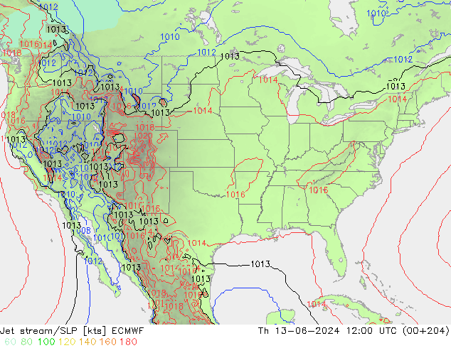 джет/приземное давление ECMWF чт 13.06.2024 12 UTC