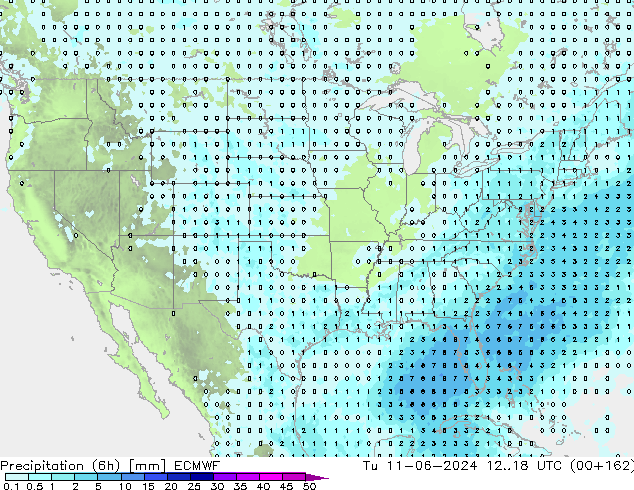 Precipitazione (6h) ECMWF mar 11.06.2024 18 UTC
