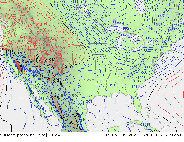 Luchtdruk (Grond) ECMWF do 06.06.2024 12 UTC