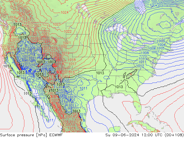 Luchtdruk (Grond) ECMWF zo 09.06.2024 12 UTC