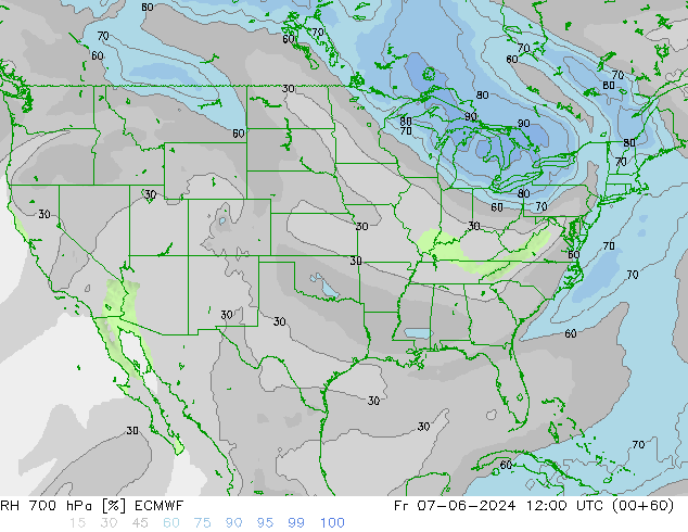 RH 700 гПа ECMWF пт 07.06.2024 12 UTC