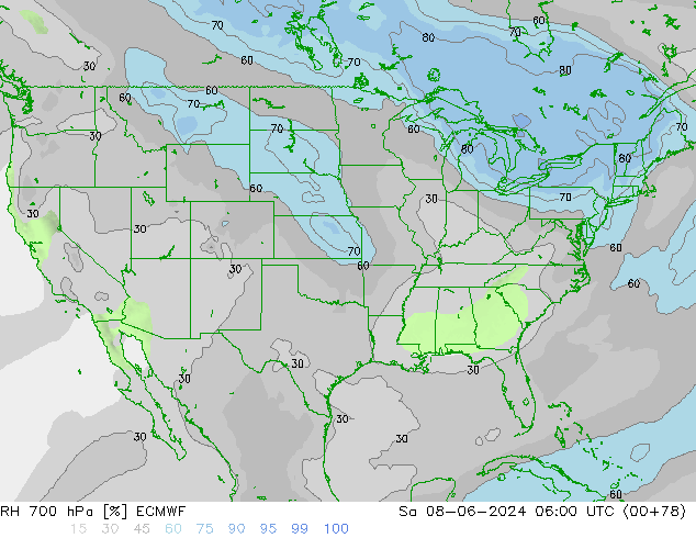 RH 700 hPa ECMWF Sa 08.06.2024 06 UTC