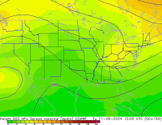 Geop. 500 hPa Spread ECMWF mar 11.06.2024 12 UTC