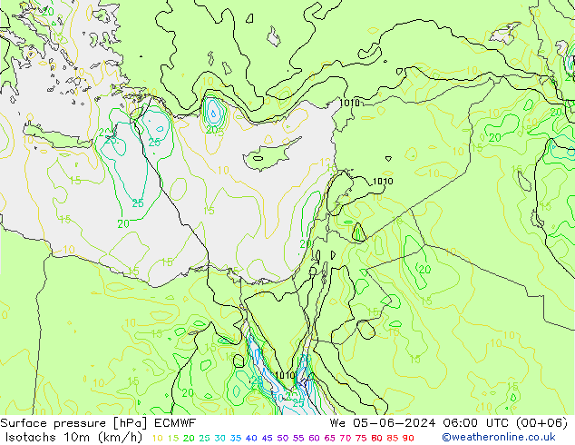 Isotachs (kph) ECMWF  05.06.2024 06 UTC