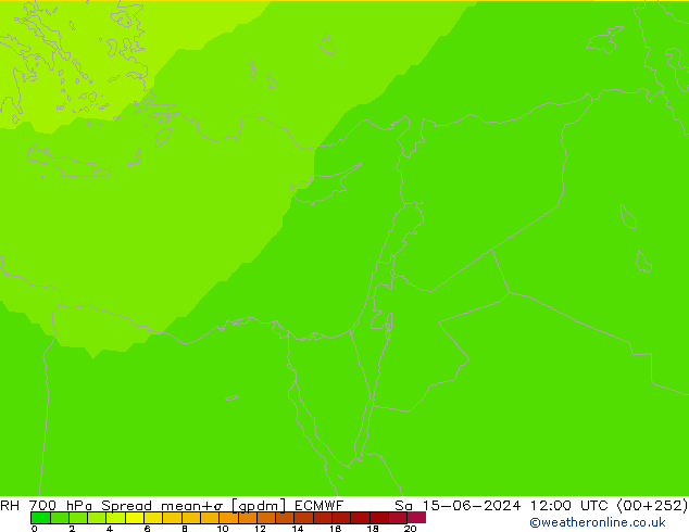 RH 700 hPa Spread ECMWF sab 15.06.2024 12 UTC