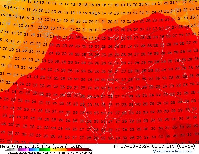 Height/Temp. 850 hPa ECMWF ven 07.06.2024 06 UTC