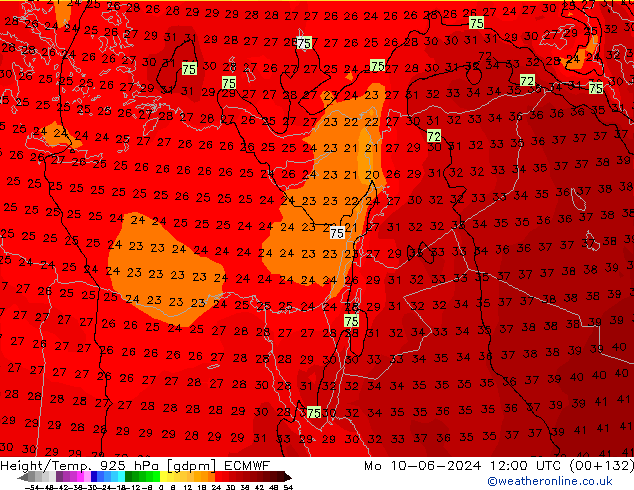 Hoogte/Temp. 925 hPa ECMWF ma 10.06.2024 12 UTC