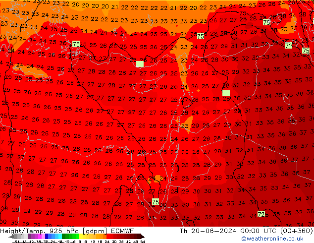 Hoogte/Temp. 925 hPa ECMWF do 20.06.2024 00 UTC