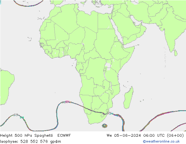 Height 500 hPa Spaghetti ECMWF We 05.06.2024 06 UTC