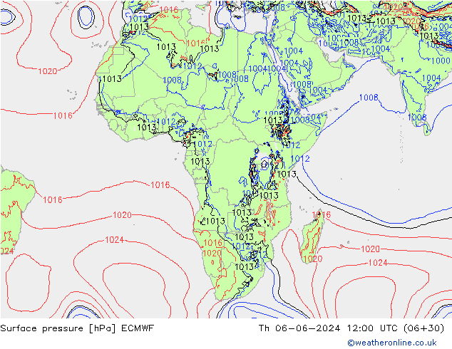 pressão do solo ECMWF Qui 06.06.2024 12 UTC