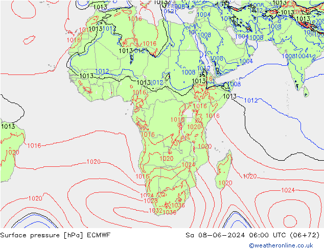 Pressione al suolo ECMWF sab 08.06.2024 06 UTC