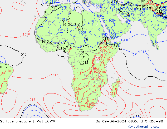 Yer basıncı ECMWF Paz 09.06.2024 06 UTC